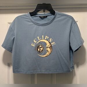 SHEIN Eclipse Sun and Moon Blue Crop Top